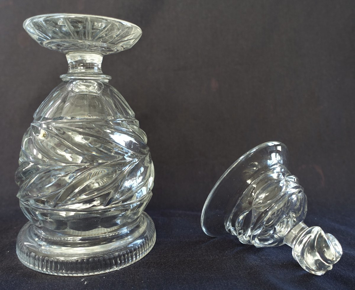 Le Creusot : confiturier balustre en cristal taillé, XIXe siècle époque Charles X - 19,8cm-photo-1