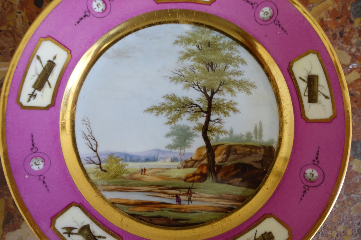 Manufacture Halley - suite de 6 assiettes de table en porcelaine dorée d'époque Empire signées-photo-5