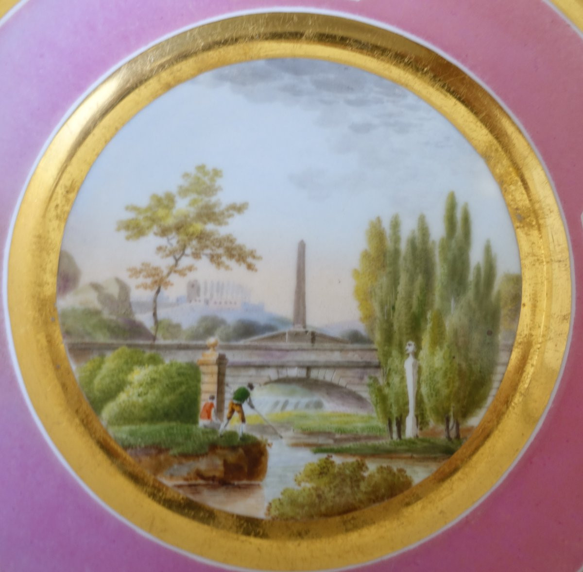 Suite de 4 assiettes à décor de paysages, bosquets polychrome à décor or - époque Empire-photo-4