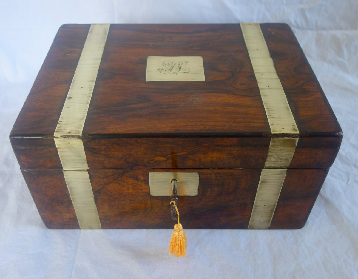 Ecritoire de Marine ou de voyage en acajou et laiton d'époque 19e siècle-photo-3