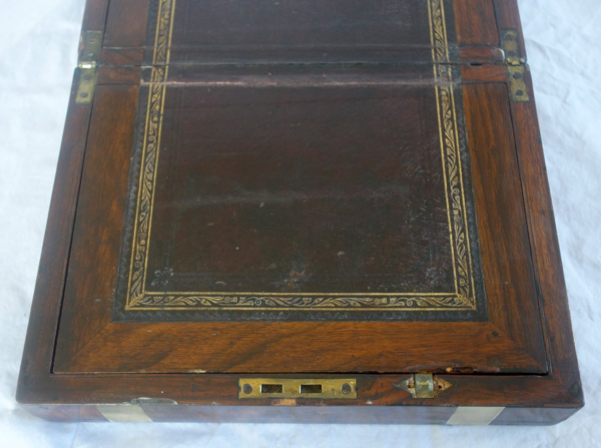 Ecritoire de Marine ou de voyage en acajou et laiton d'époque 19e siècle-photo-3
