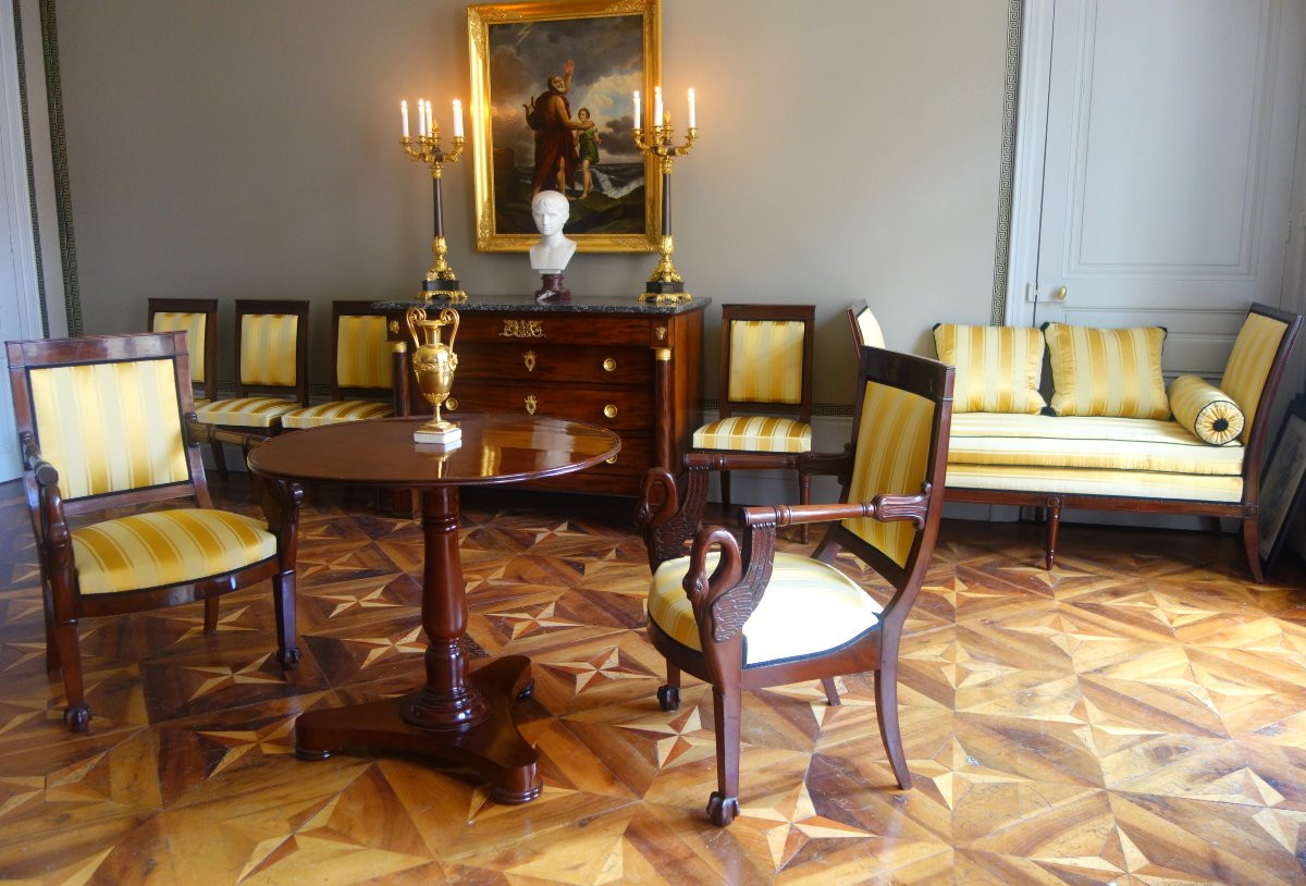 Suite de 4 chaises d'audience en acajou d'époque Empire, à rapprocher de l'oeuvre de Marcion-photo-5
