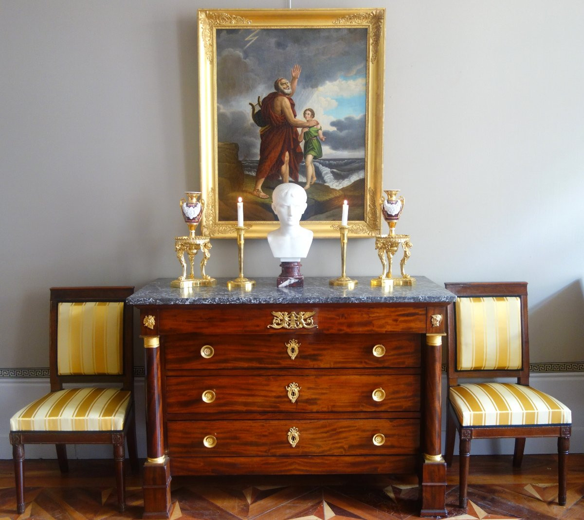 Suite de 4 chaises d'audience en acajou d'époque Empire, à rapprocher de l'oeuvre de Marcion-photo-6