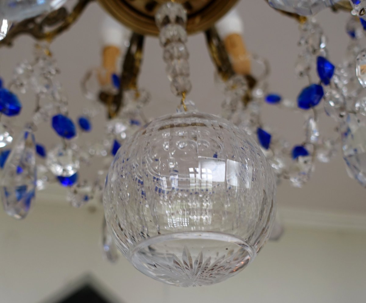 Baccarat - 8-light Chandelier In White And Cobalt Blue Crystal - Louis XVI Style-photo-1
