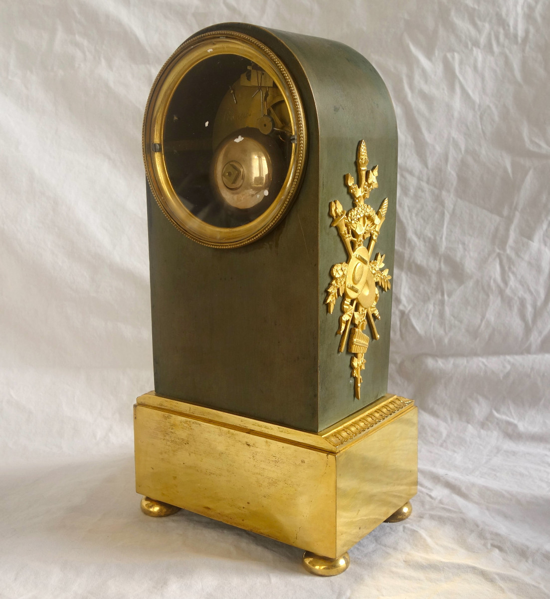 Pendule borne d'époque Empire en bronze patiné et doré par Lesieur et Thomire-photo-6