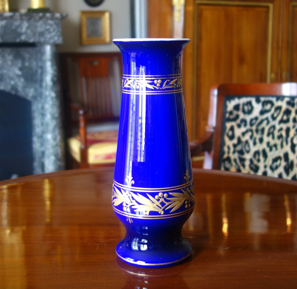 Blue Overlay Baccarat Opaline Crystal Vase - Circa 1900