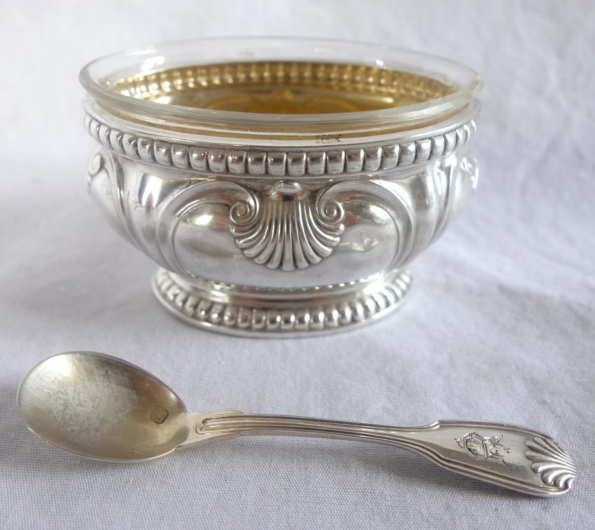 Puiforcat Set Of 4 Solid Silver Salt Cellars In The Regency - Louis XVI Style With Shells And Pearls-photo-1