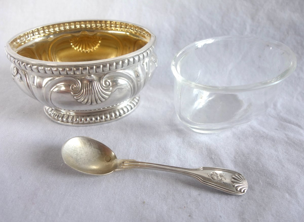Puiforcat Set Of 4 Solid Silver Salt Cellars In The Regency - Louis XVI Style With Shells And Pearls-photo-2