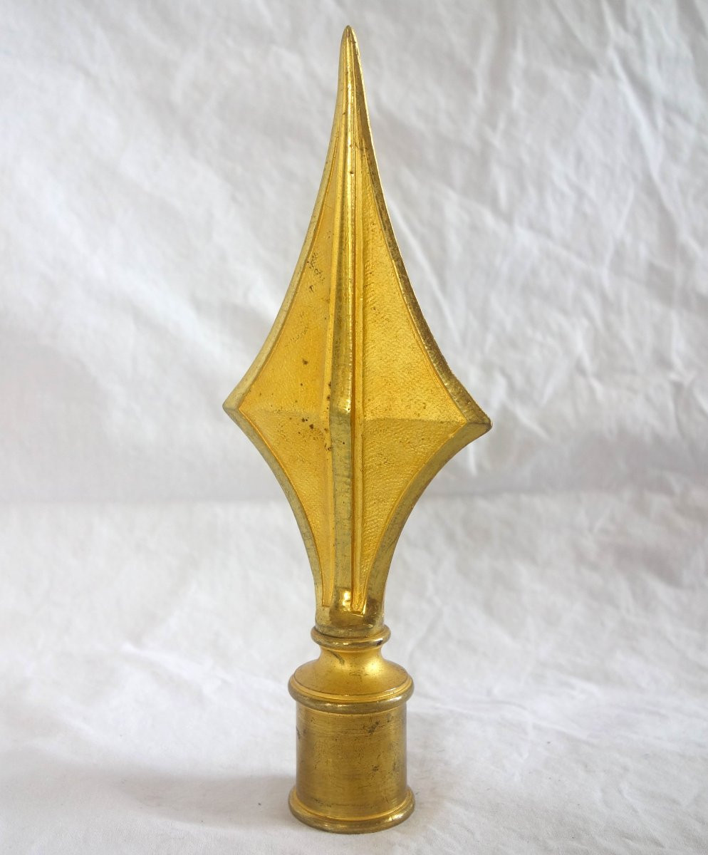 Pointe de hampe de drapeau bannière en bronze ciselé et doré - République Française - Militaria-photo-4
