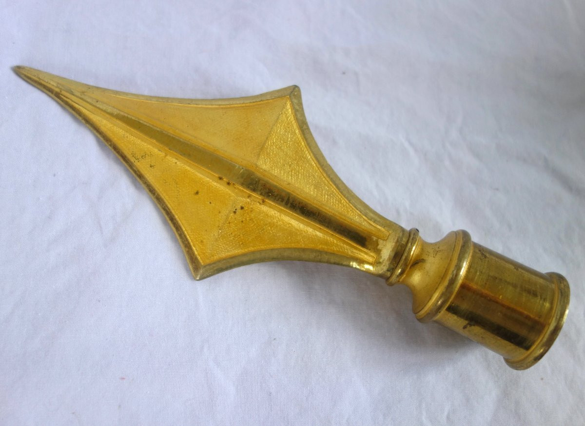 Pointe de hampe de drapeau bannière en bronze ciselé et doré - République Française - Militaria-photo-3