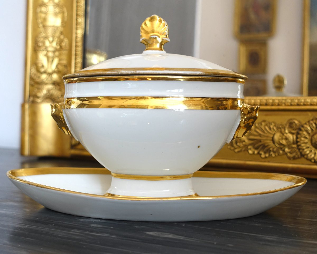 Paire de saucières en porcelaine de Paris dorée à l'or fin - epoque Empire-photo-3