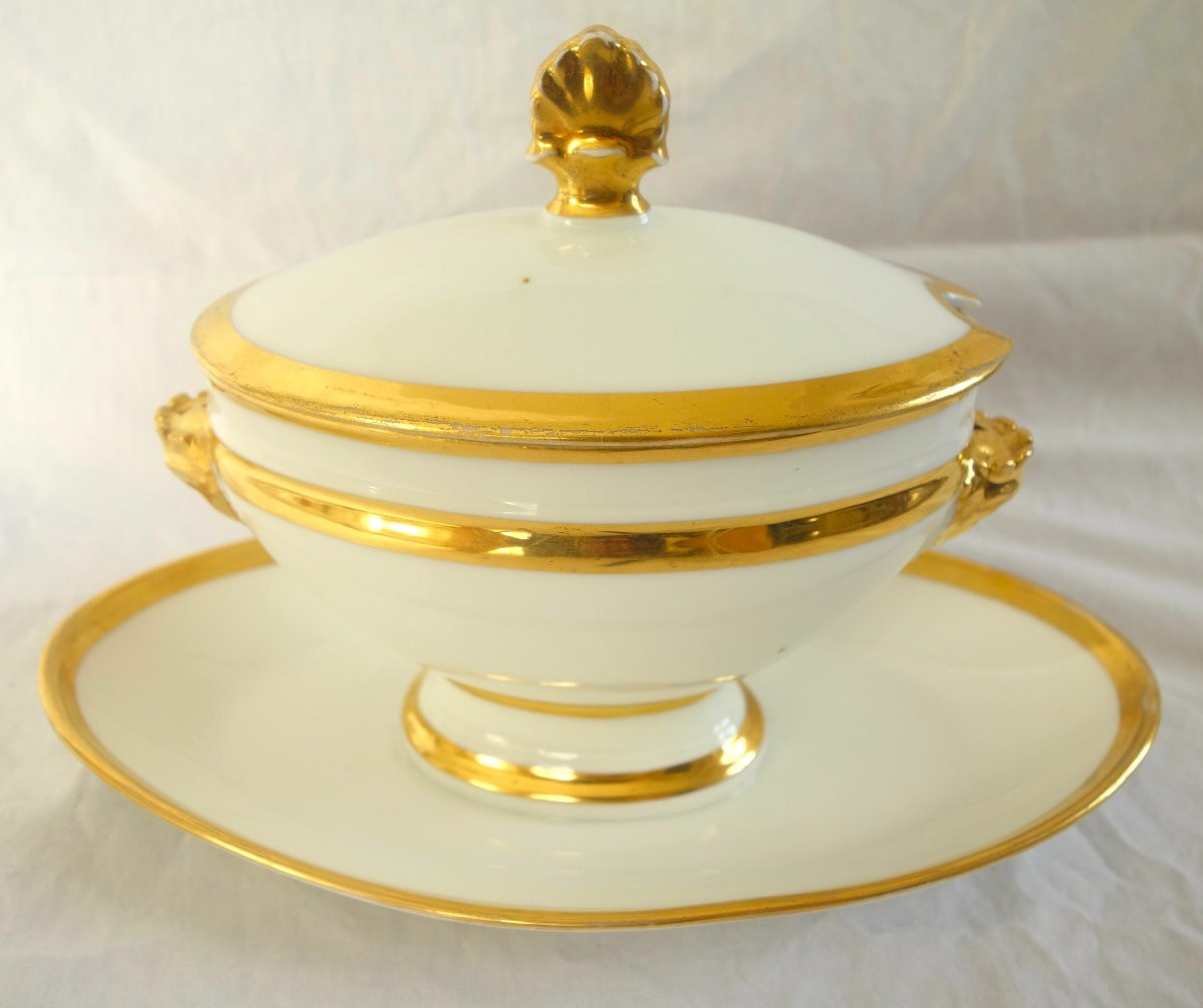 Paire de saucières en porcelaine de Paris dorée à l'or fin - epoque Empire-photo-4