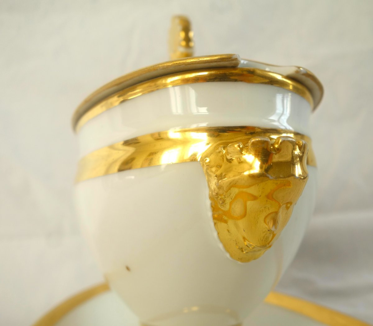 Paire de saucières en porcelaine de Paris dorée à l'or fin - epoque Empire-photo-6
