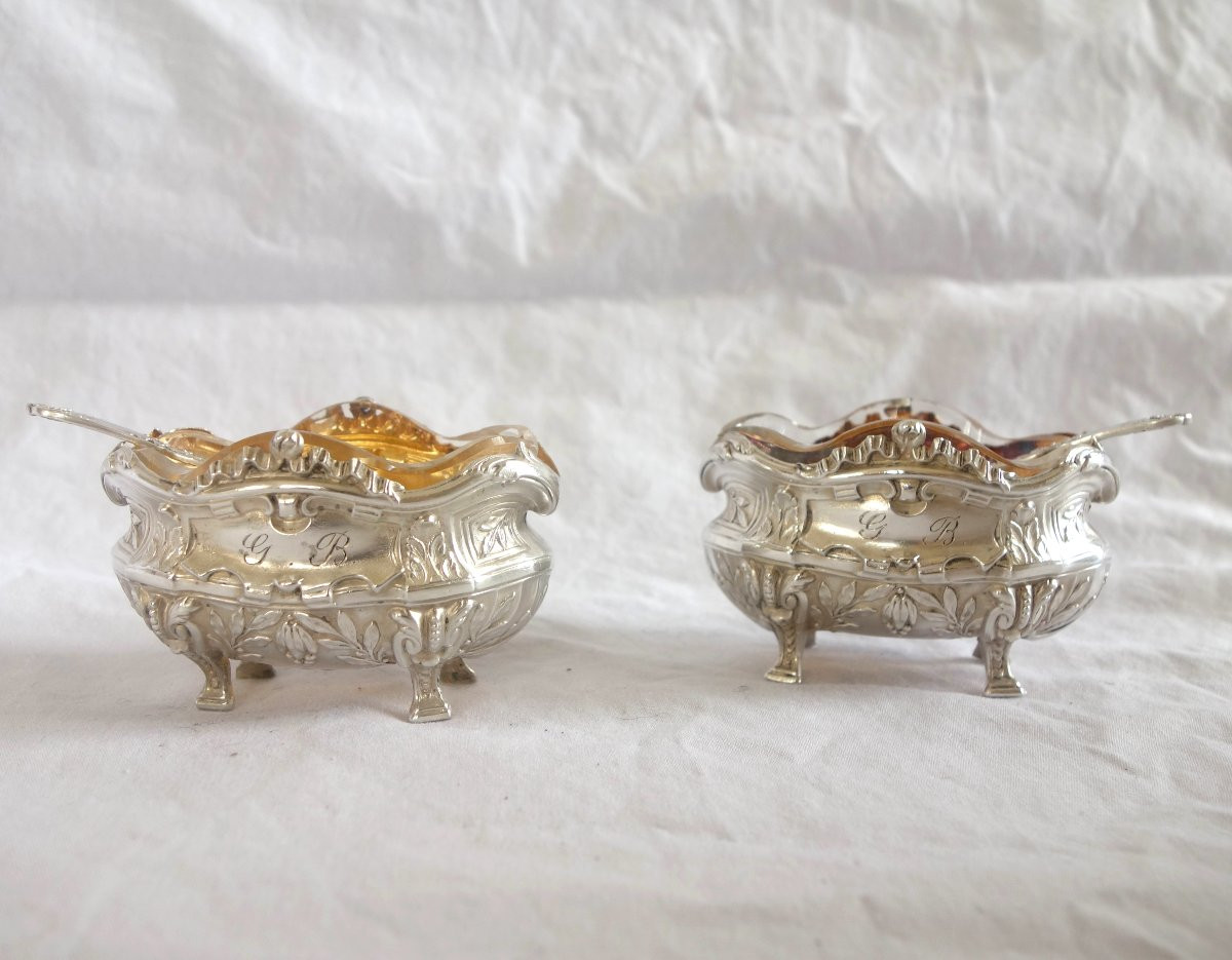 Puiforcat paire de salières en argent massif de style transition Louis XVI modèle Pompadour-photo-2