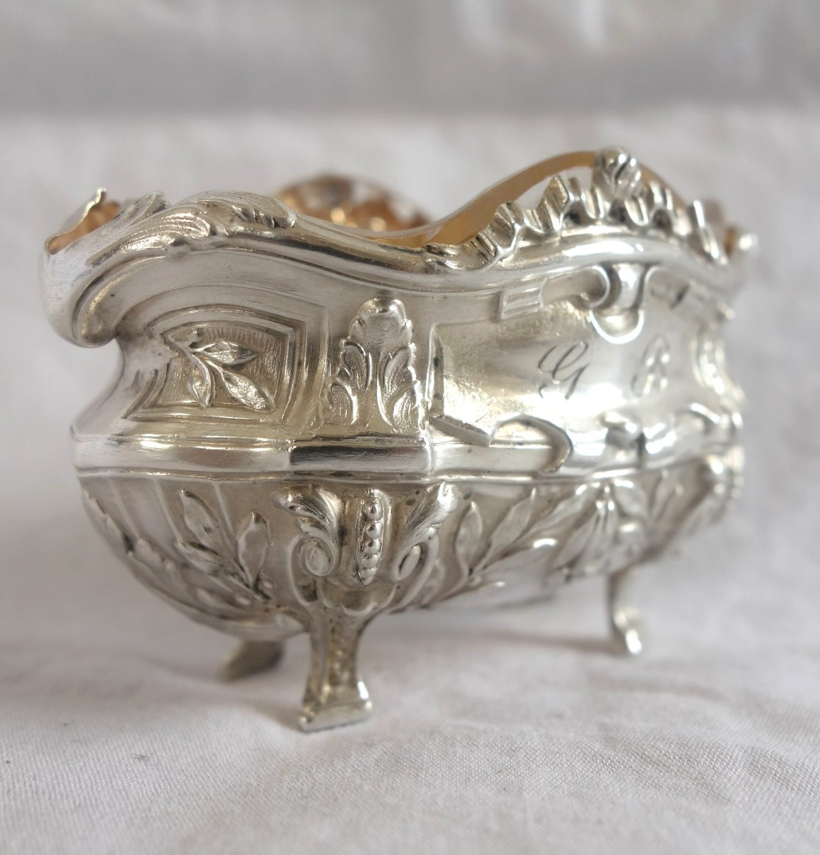 Puiforcat paire de salières en argent massif de style transition Louis XVI modèle Pompadour-photo-1