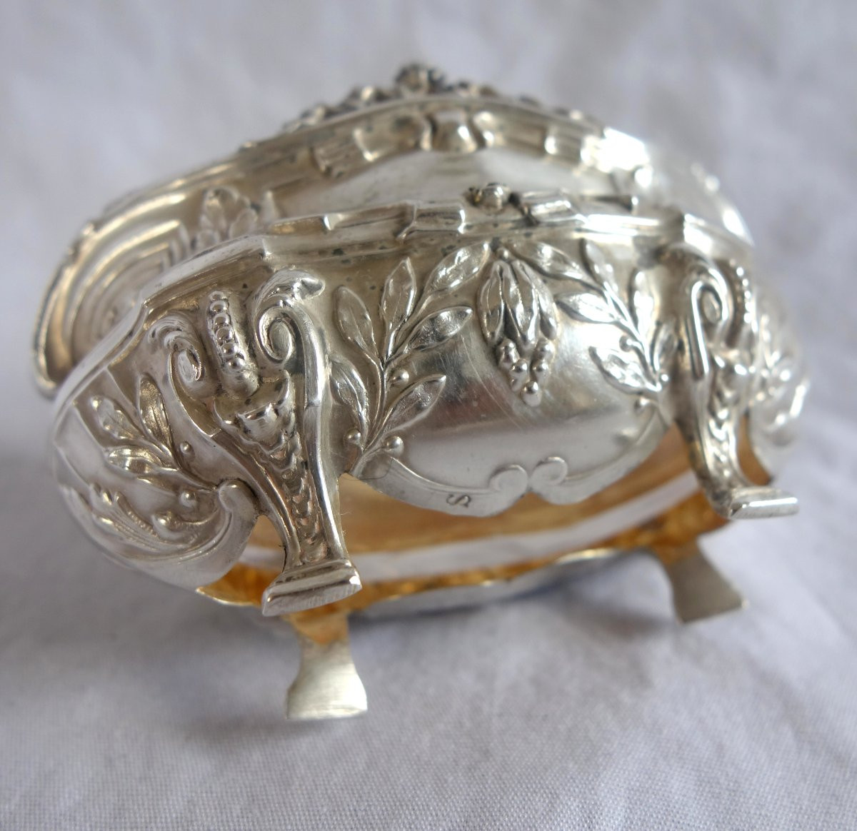 Puiforcat paire de salières en argent massif de style transition Louis XVI modèle Pompadour-photo-2