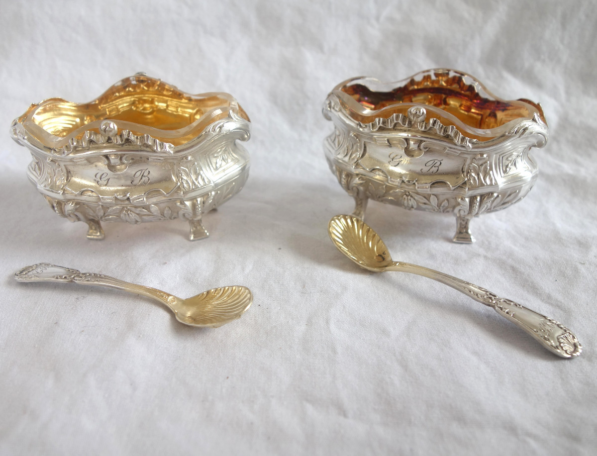 Puiforcat paire de salières en argent massif de style transition Louis XVI modèle Pompadour