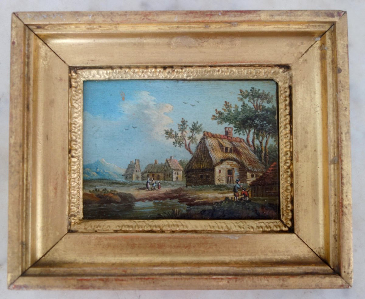 Pair Of Miniature Paintings, Oils On Copper, Early 19th Century - Night Fire-photo-4