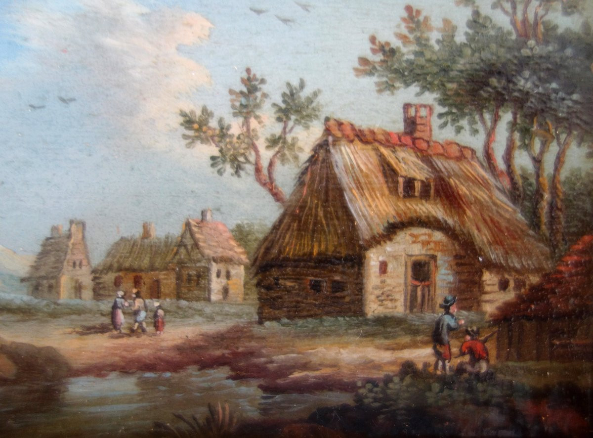 Pair Of Miniature Paintings, Oils On Copper, Early 19th Century - Night Fire-photo-6