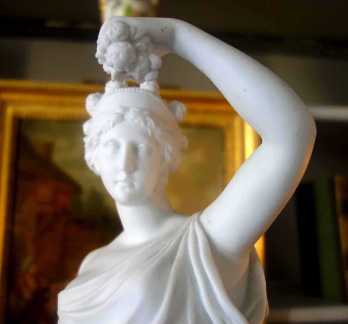 Large Neoclassical Antique Porcelain Biscuit Statue: Ceres, Allegory Of Summer, 52cm-photo-3