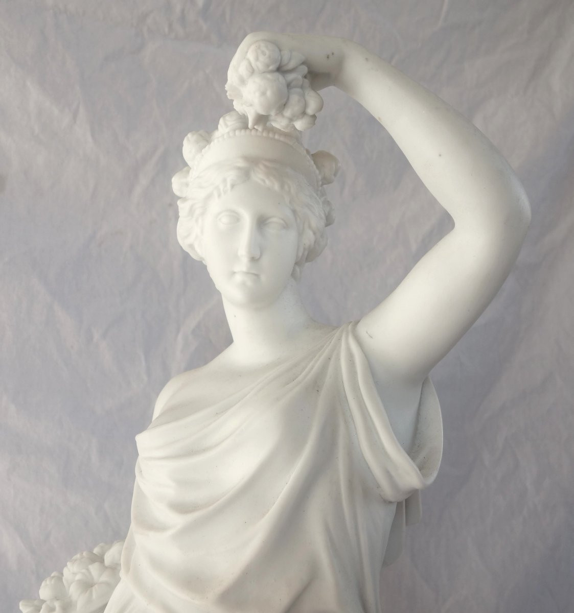 Large Neoclassical Antique Porcelain Biscuit Statue: Ceres, Allegory Of Summer, 52cm-photo-3