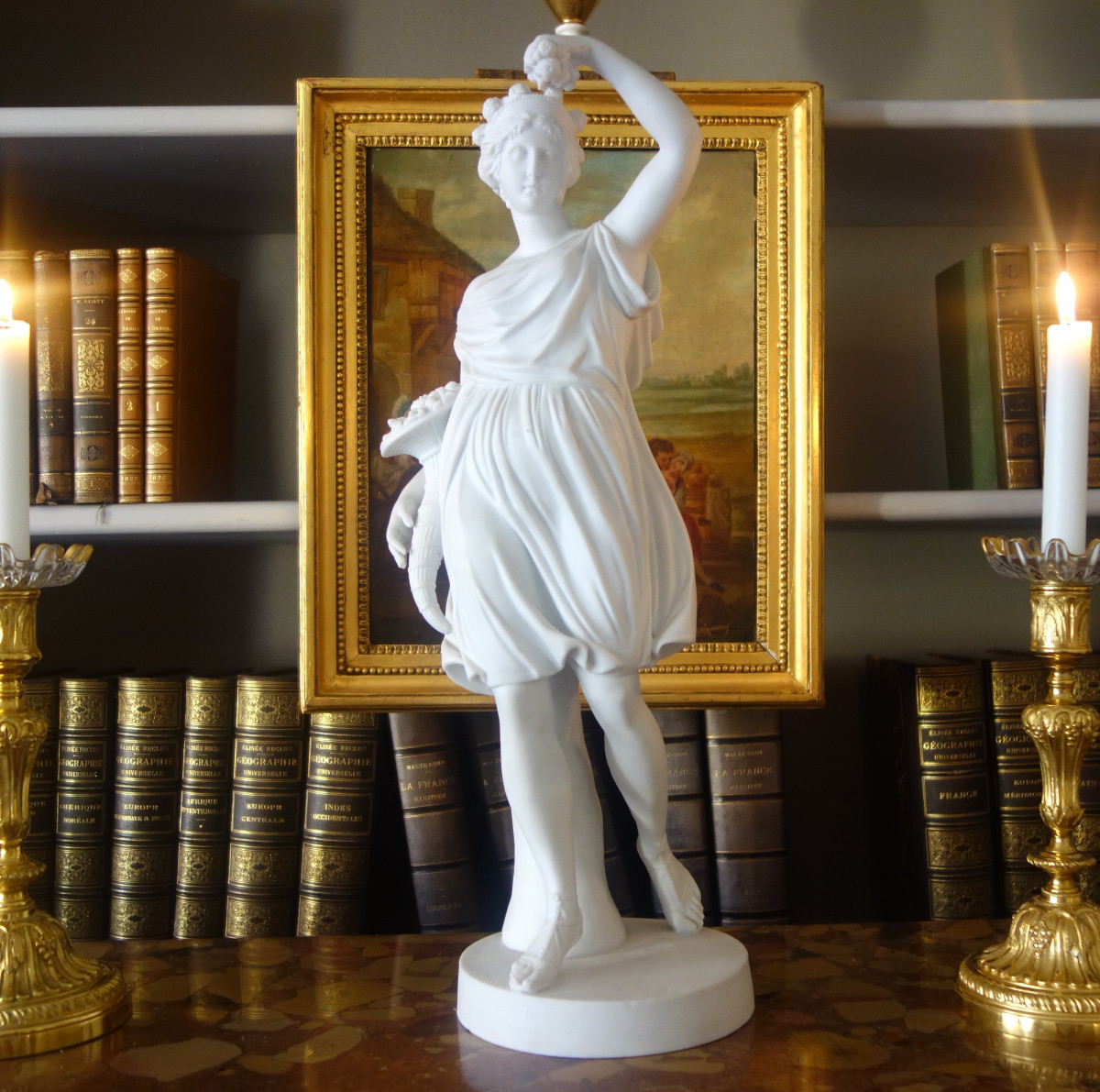 Large Neoclassical Antique Porcelain Biscuit Statue: Ceres, Allegory Of Summer, 52cm