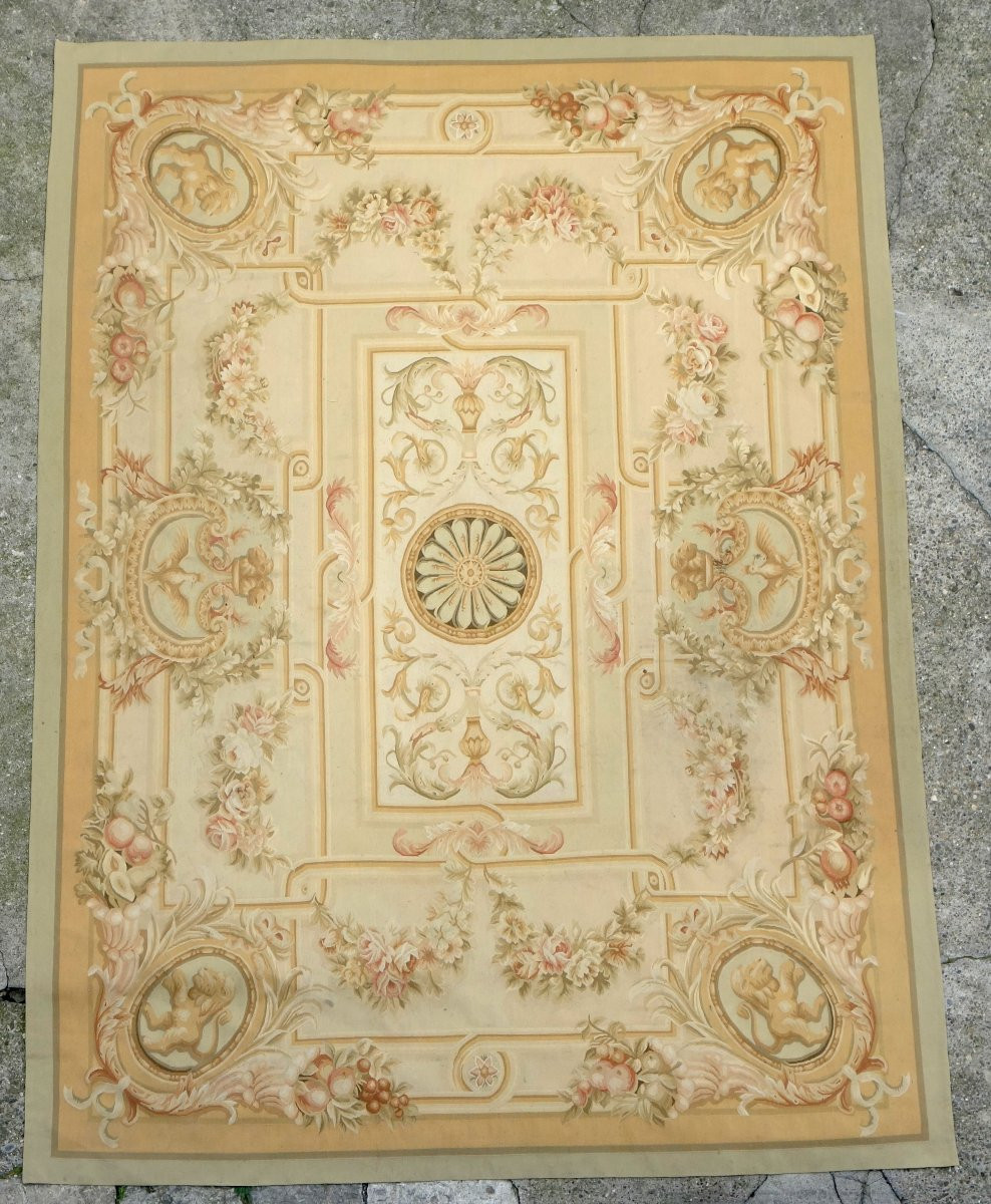 Large Aubusson Rug In Empire Restoration Style - 368cm X 270cm-photo-2