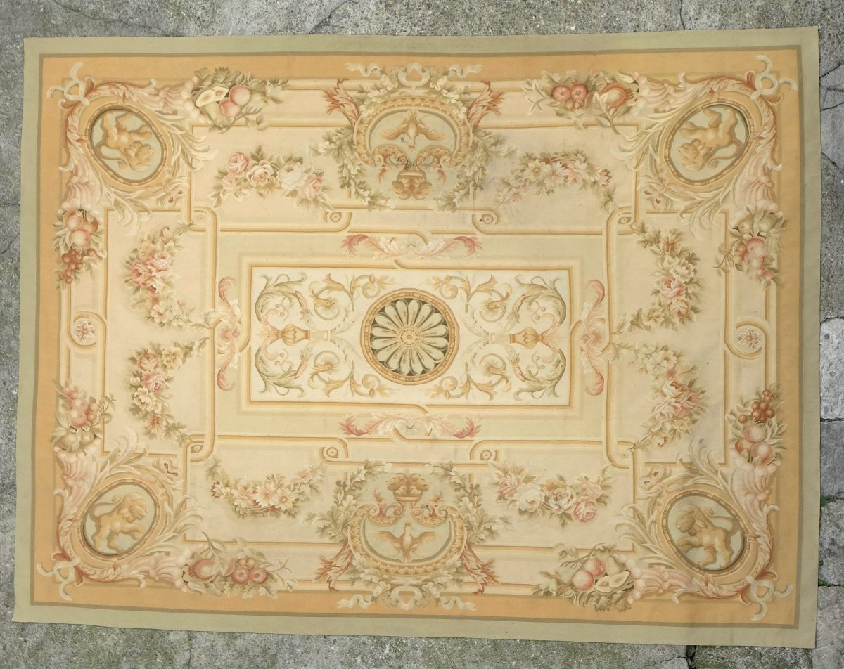 Large Aubusson Rug In Empire Restoration Style - 368cm X 270cm-photo-3
