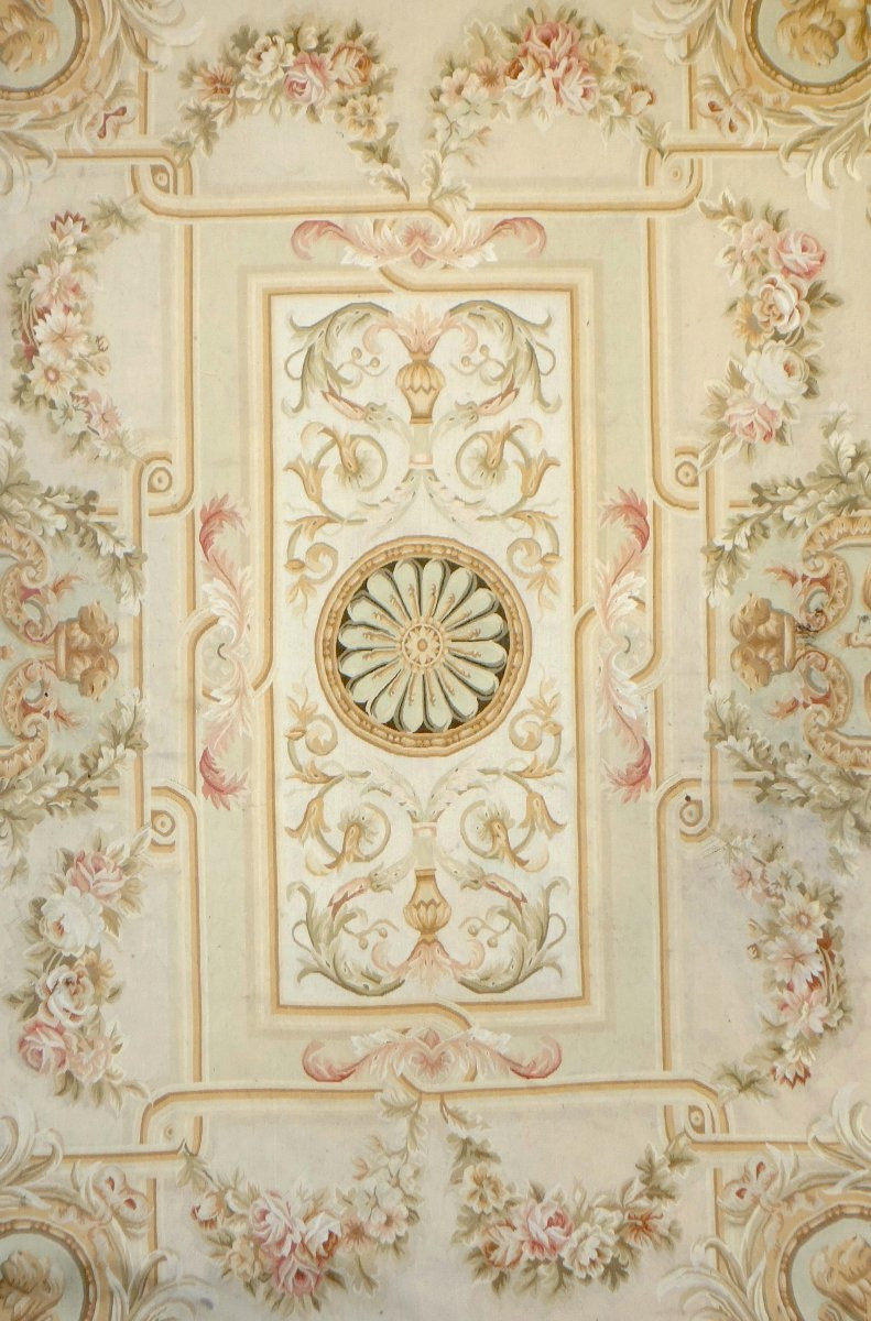Large Aubusson Rug In Empire Restoration Style - 368cm X 270cm-photo-2
