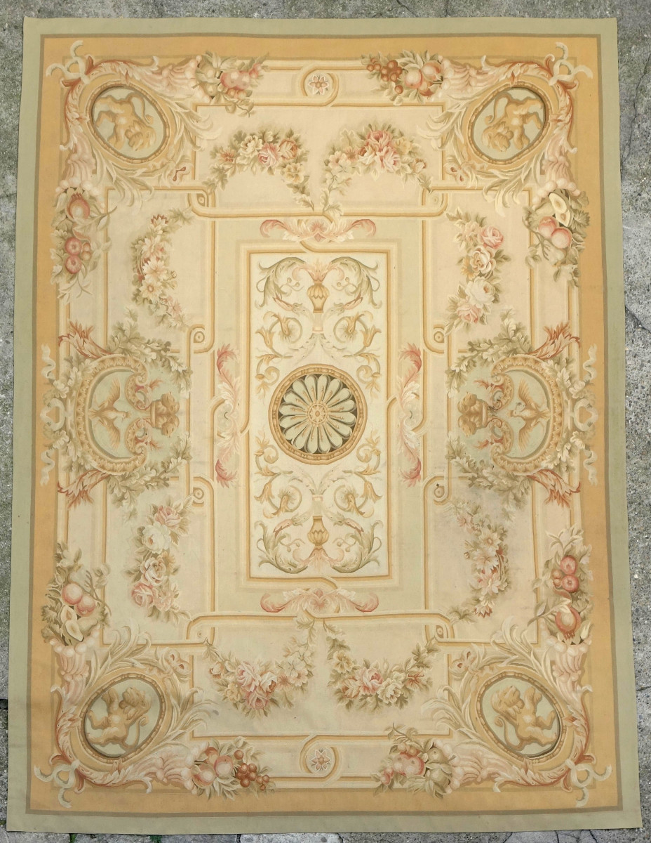 Large Aubusson Rug In Empire Restoration Style - 368cm X 270cm