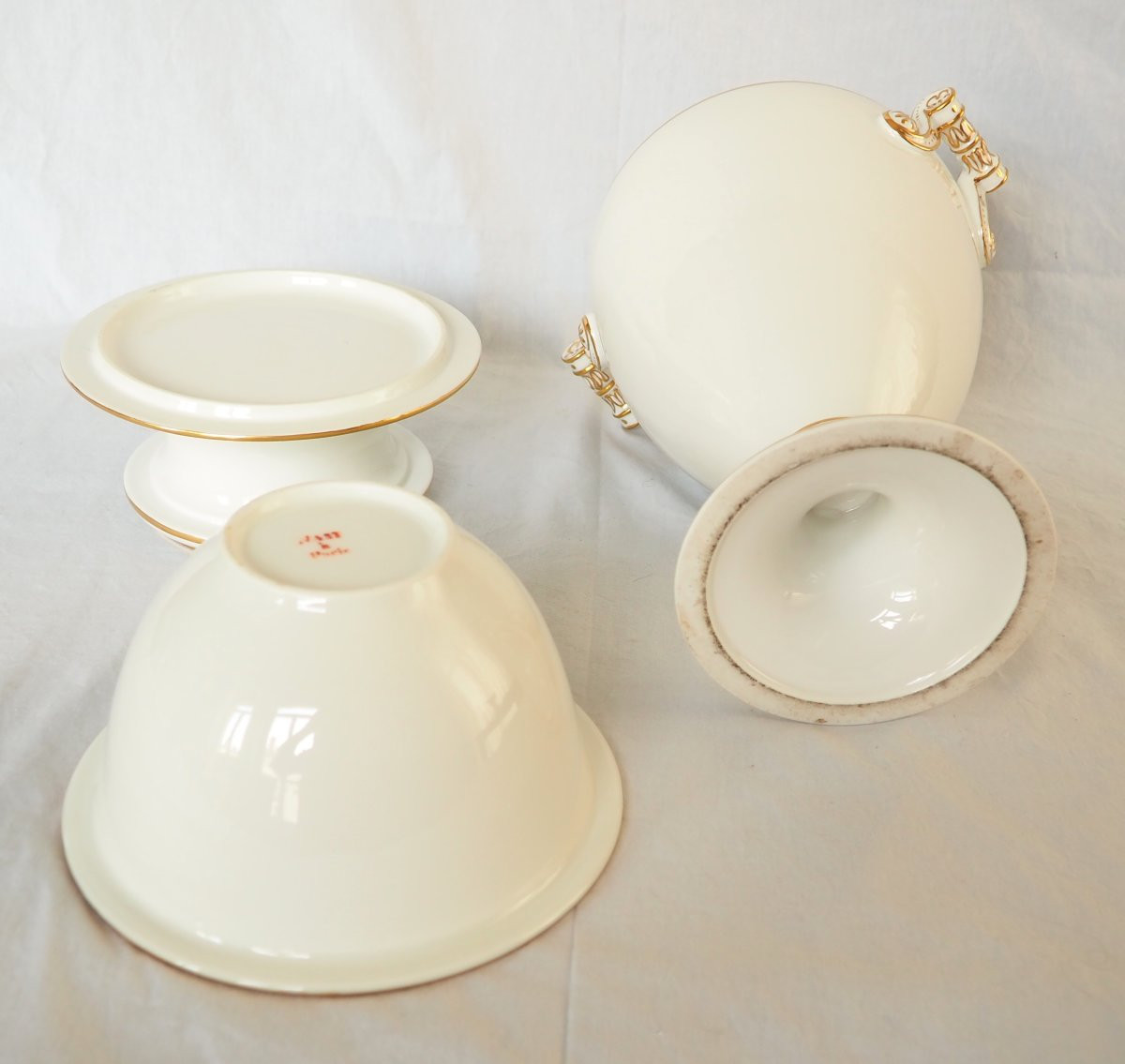 Manufacture Nast: Pair Of Empire Period Iceboxes In White And Gold Paris Porcelain, Signed-photo-5
