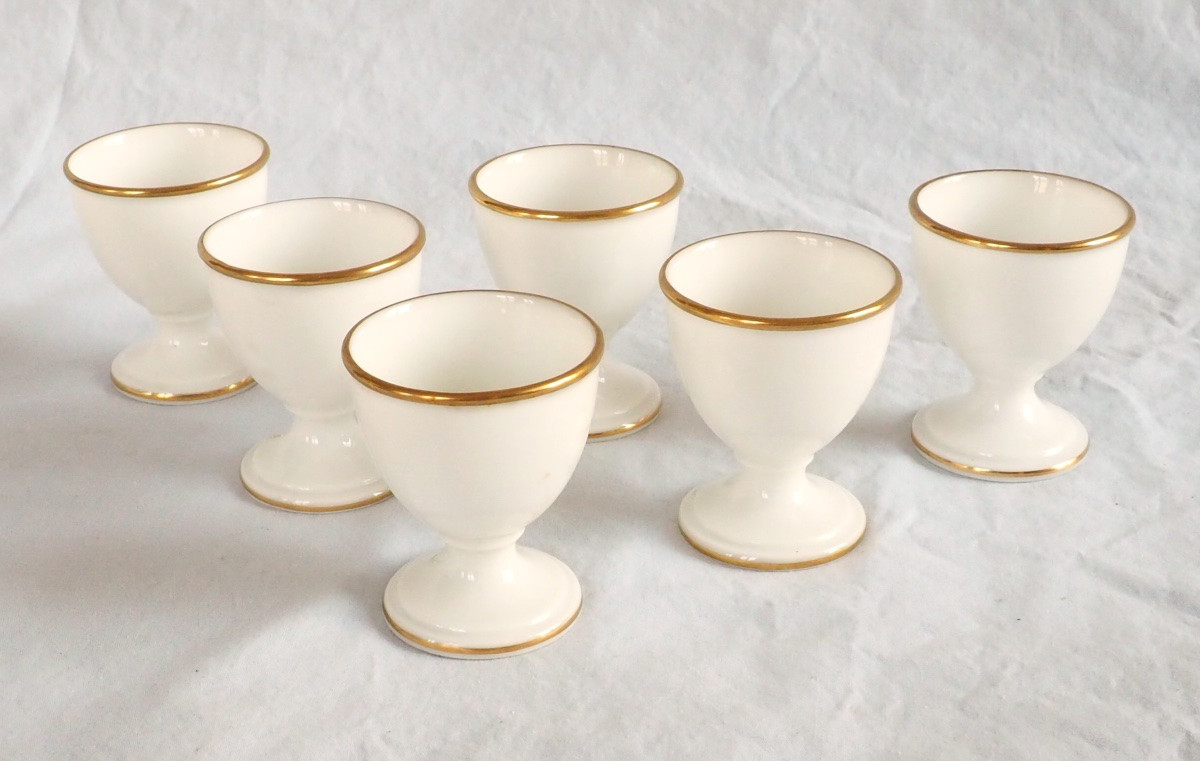 Nast : série de 6 coquetiers d’époque Empire & présentoir, porcelaine blanche & or - signé-photo-3