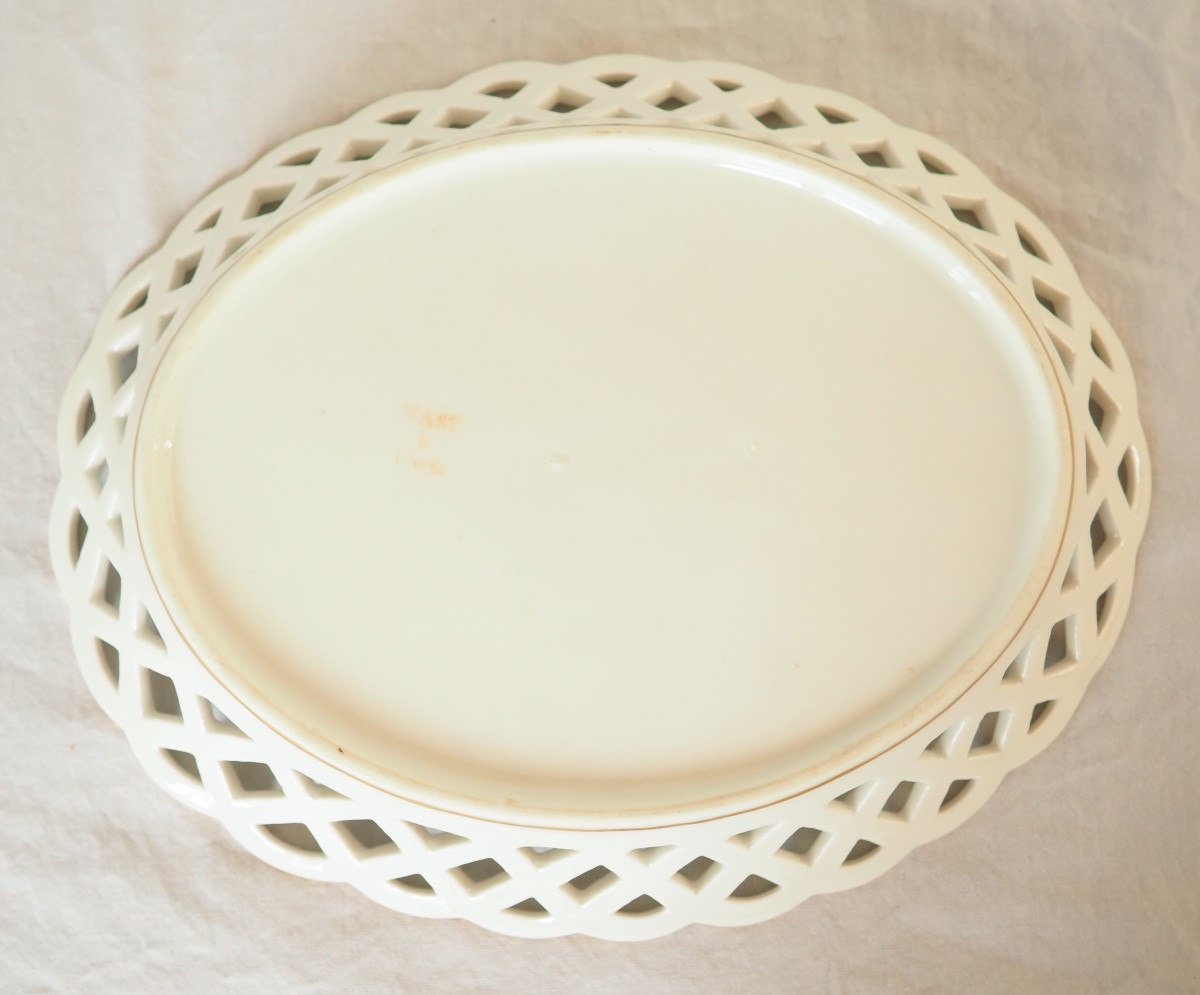 Nast : paire de corbeilles ajourées d’époque Empire en porcelaine de Paris blanche & or signées-photo-3
