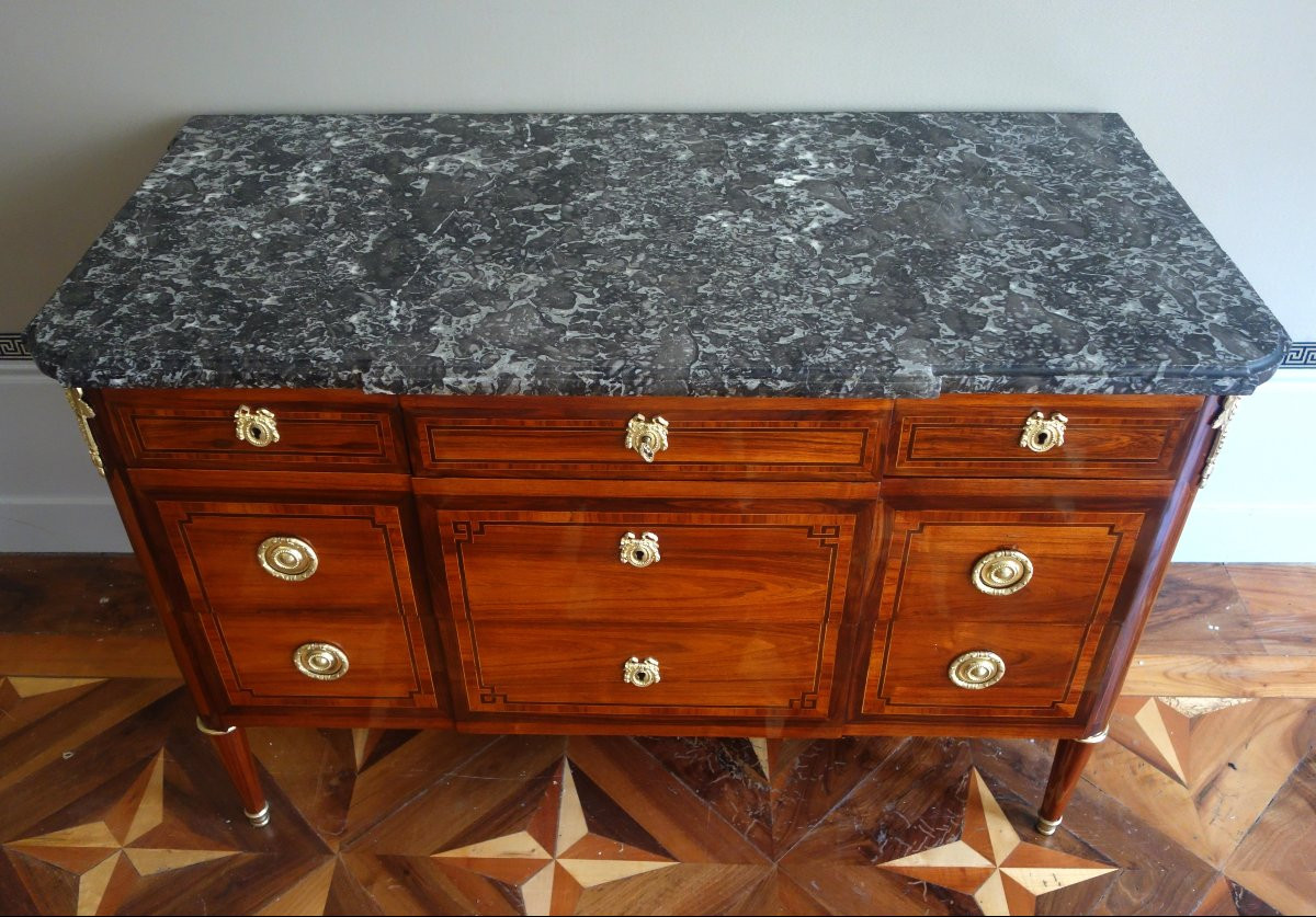 Louis XVI Period Chest Of Drawers, Rosewood Marquetry, Satin & Gilt Bronze - Stamped Sar-photo-3