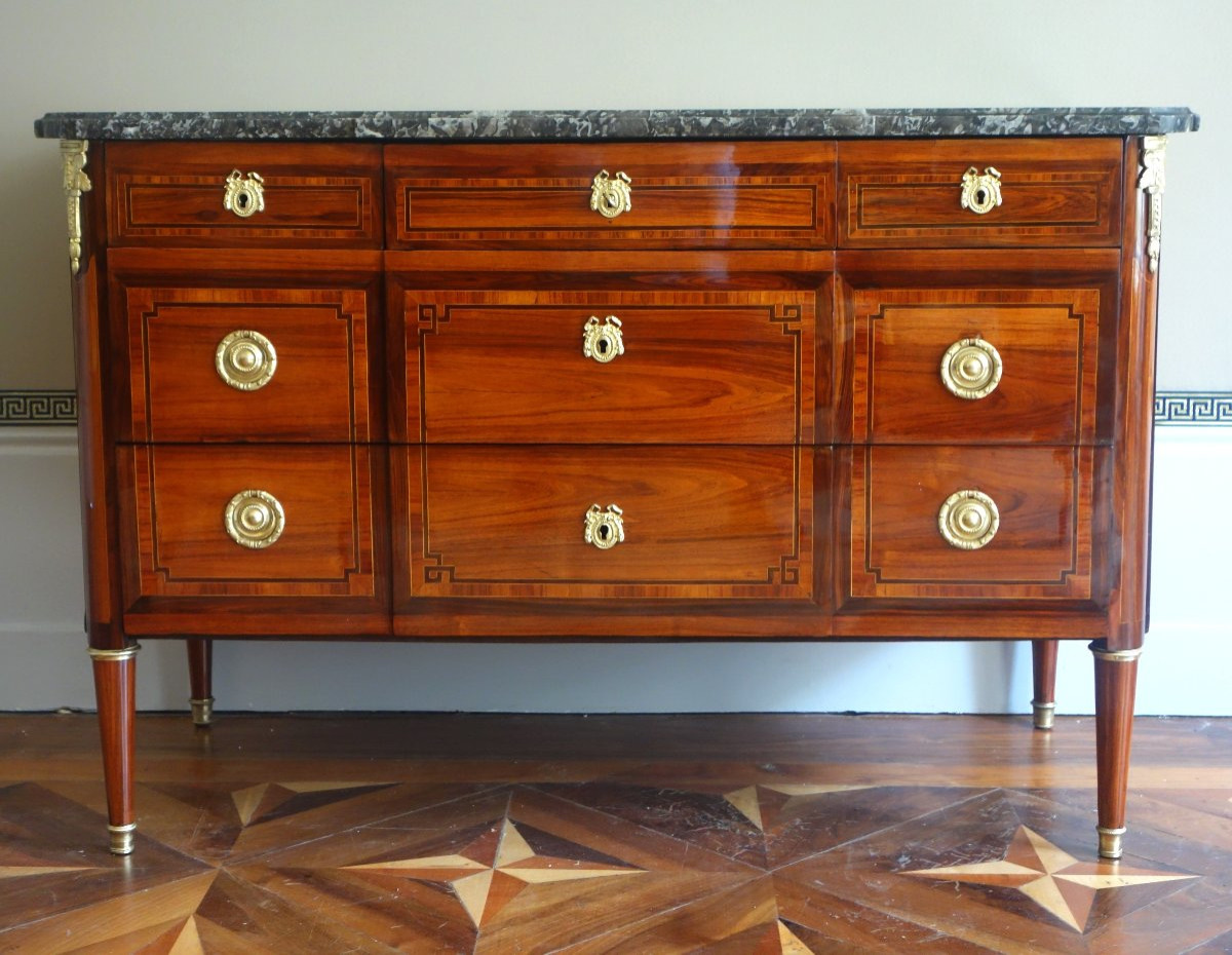 Louis XVI Period Chest Of Drawers, Rosewood Marquetry, Satin & Gilt Bronze - Stamped Sar-photo-4