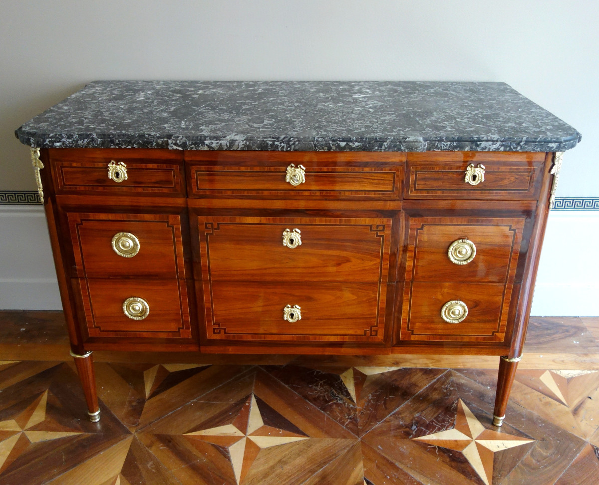 Louis XVI Period Chest Of Drawers, Rosewood Marquetry, Satin & Gilt Bronze - Stamped Sar