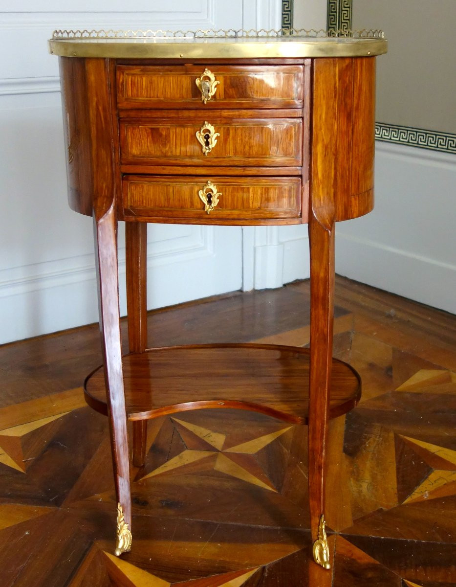 Table de salon chiffonnière à tiroir écritoire en bois de rose,  époque Transition vers 1770-photo-2
