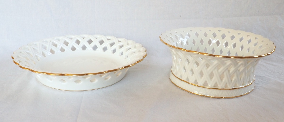 Nast : grande corbeille ajourée d’époque Empire en porcelaine de Paris blanche et or-photo-4