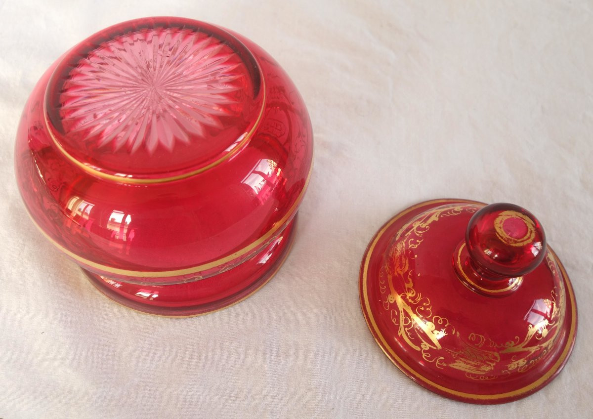Baccarat : sucrier en cristal rouge et or d'époque Napoleon III-photo-5