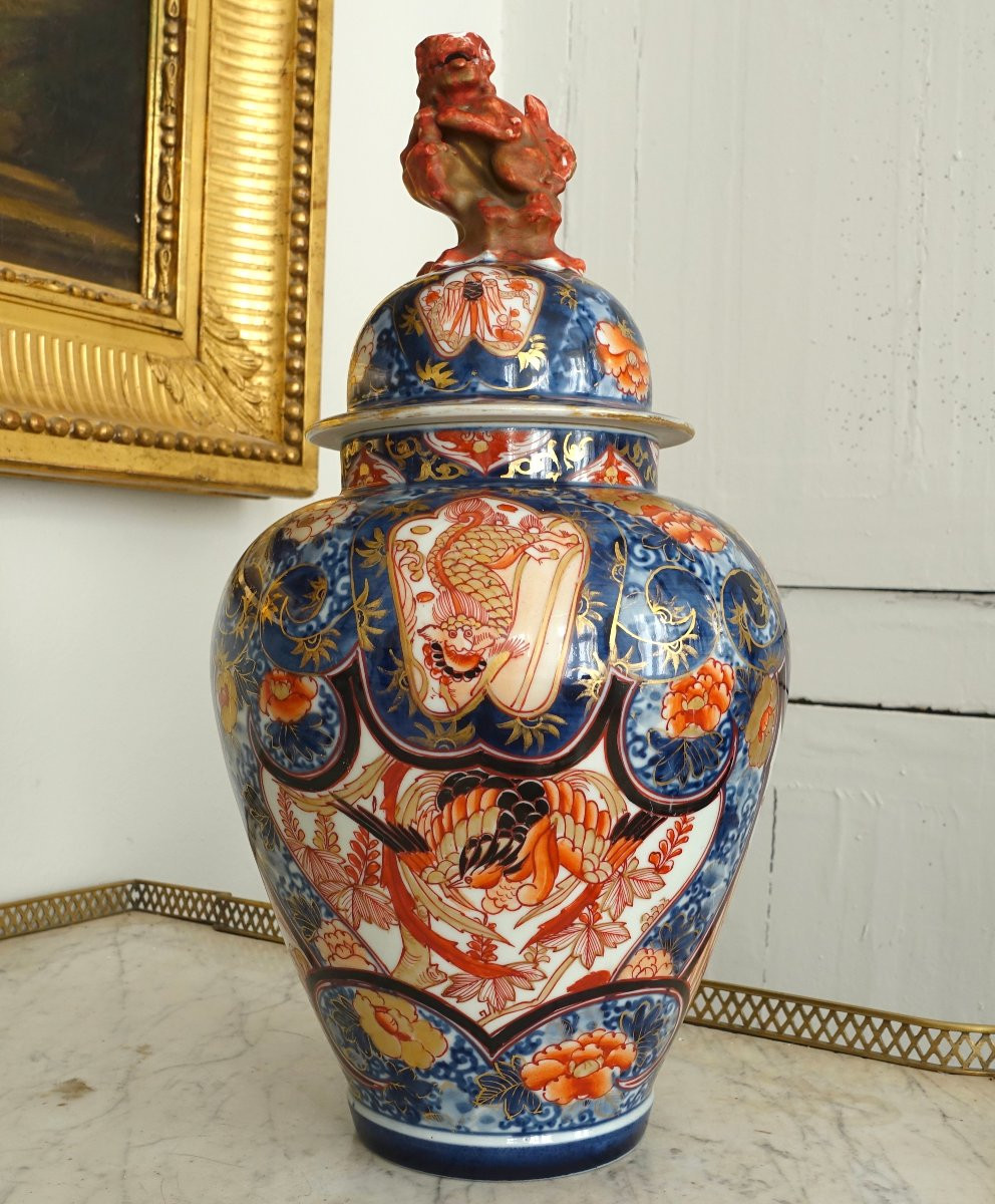 Paire de potiches en porcelaine de Chine &agrave; d&eacute;cor Imari fin 19e - 40cm-photo-2