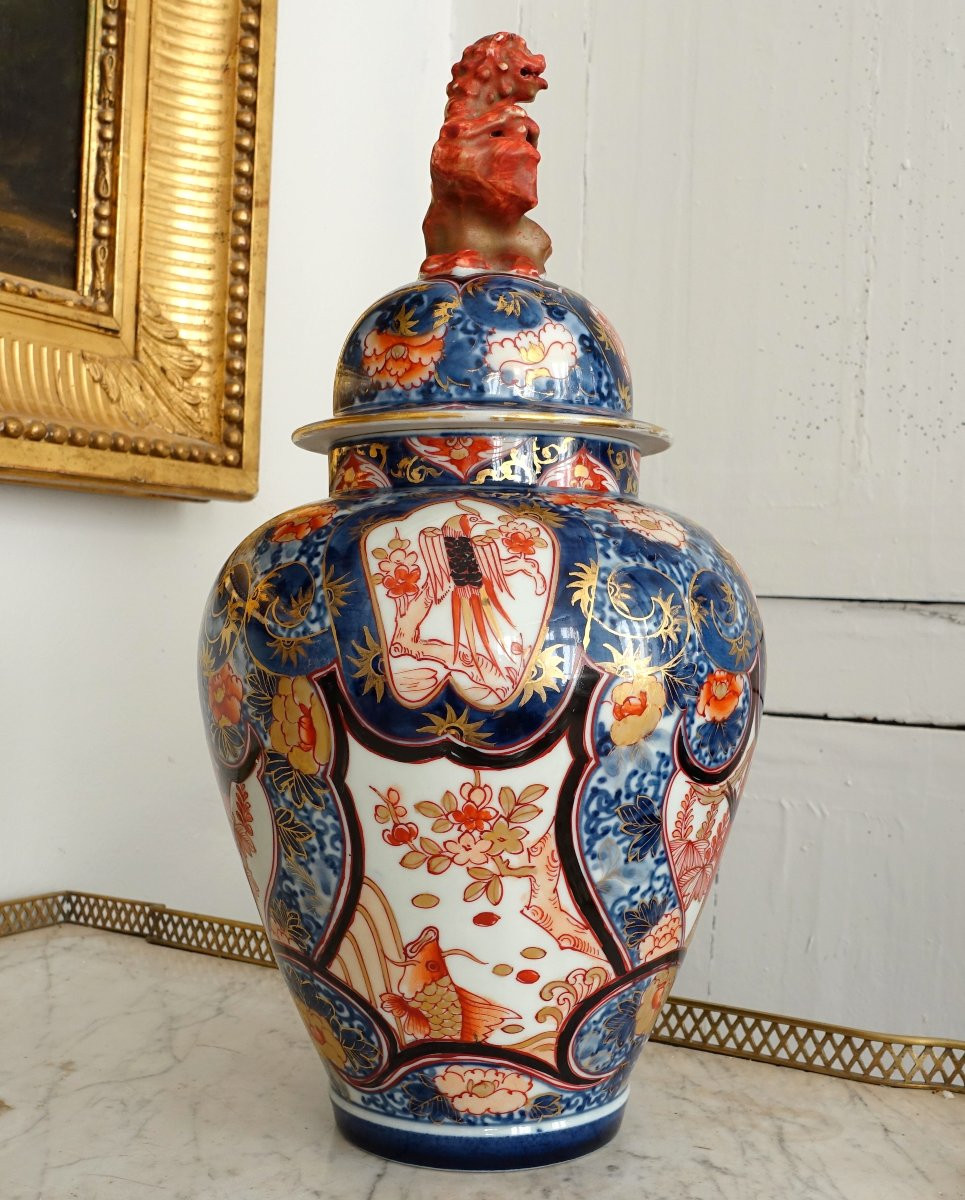 Paire de potiches en porcelaine de Chine &agrave; d&eacute;cor Imari fin 19e - 40cm-photo-1