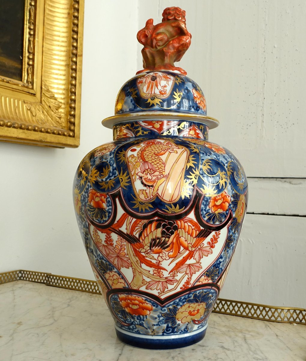 Paire de potiches en porcelaine de Chine &agrave; d&eacute;cor Imari fin 19e - 40cm-photo-2