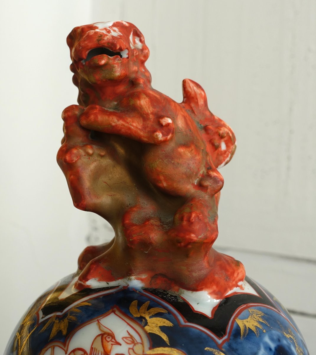 Paire de potiches en porcelaine de Chine &agrave; d&eacute;cor Imari fin 19e - 40cm-photo-4