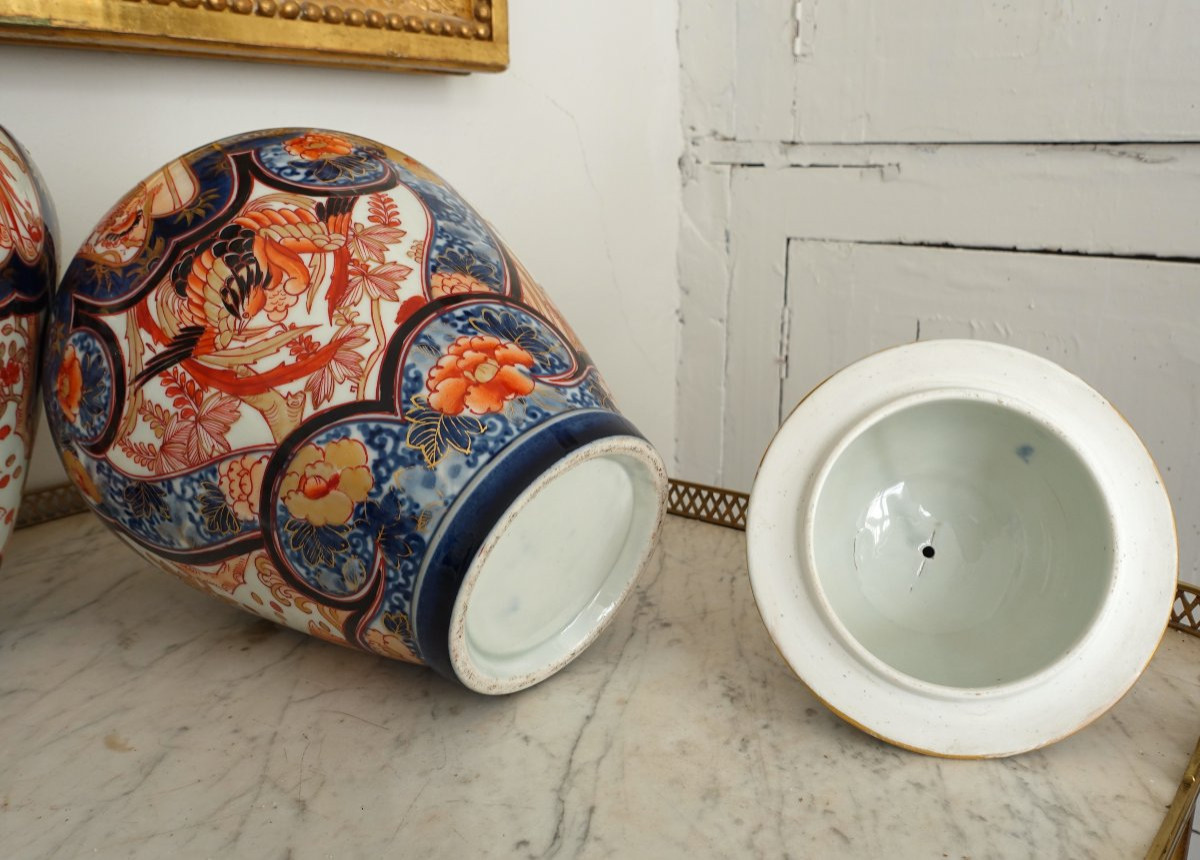 Paire de potiches en porcelaine de Chine &agrave; d&eacute;cor Imari fin 19e - 40cm-photo-6