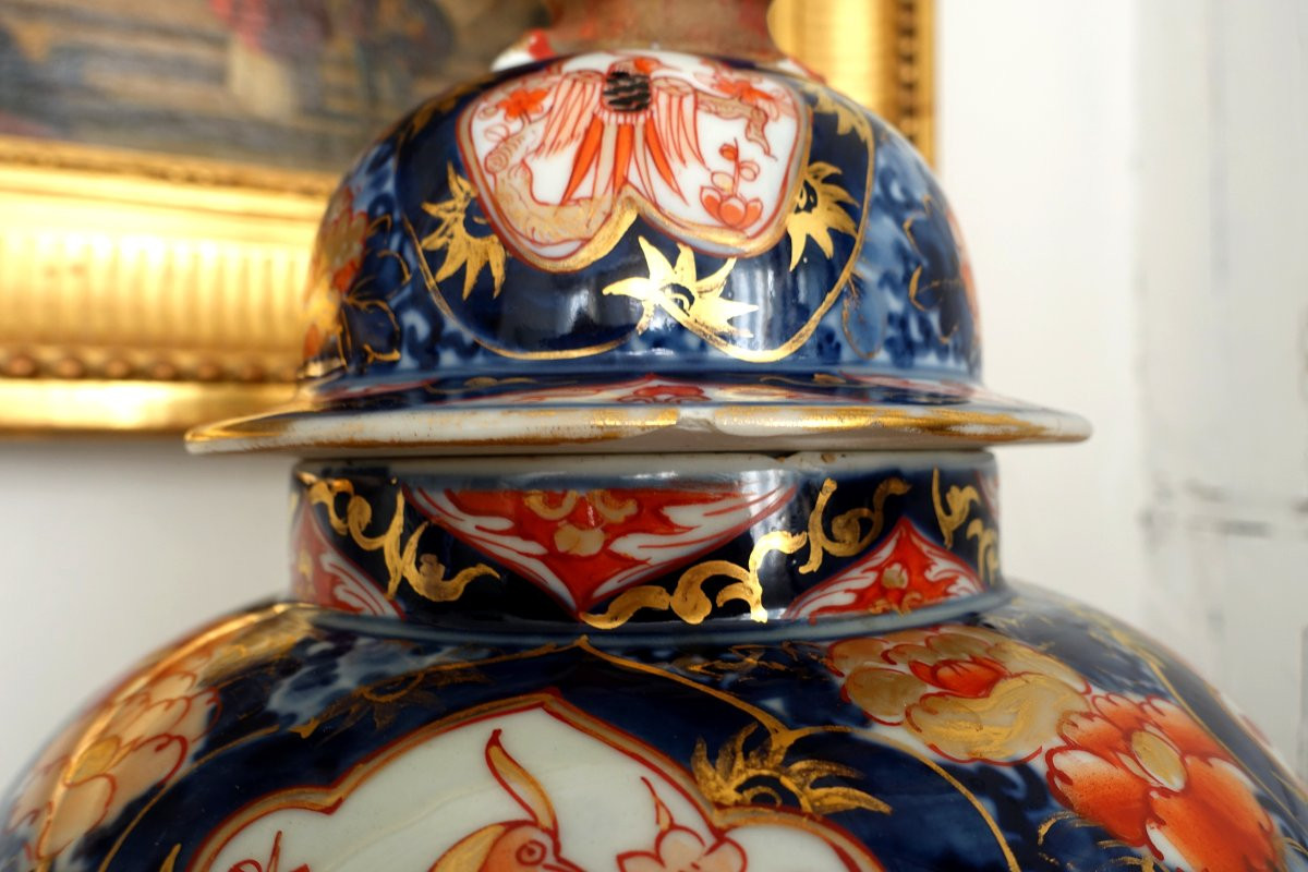 Paire de potiches en porcelaine de Chine &agrave; d&eacute;cor Imari fin 19e - 40cm-photo-7