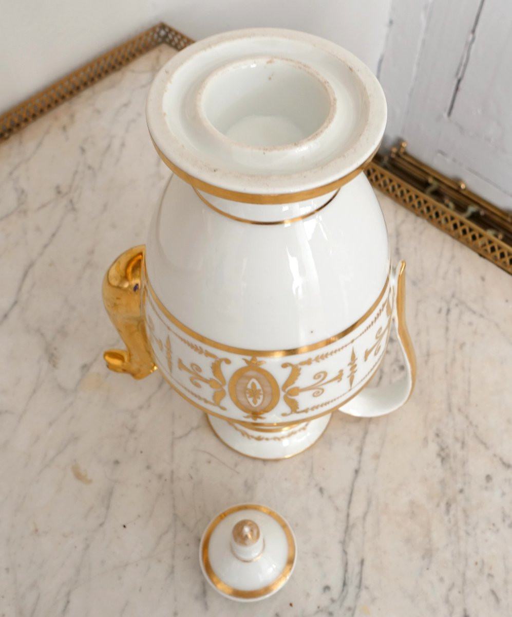 Manufacture Halley - grande verseuse théière cafetière d'époque Empire en porcelaine blanc & or-photo-5