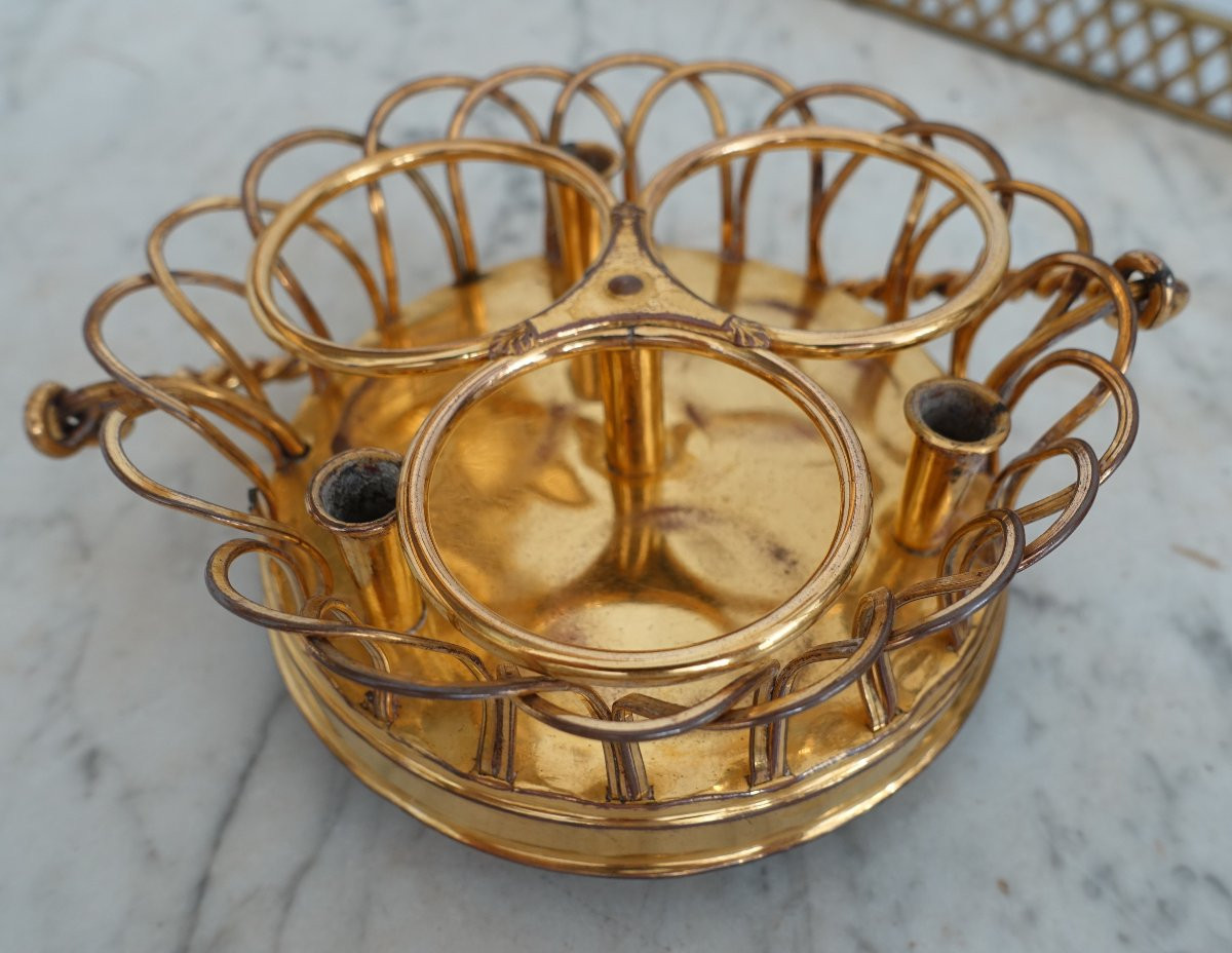 Encrier Empire en laiton  doré, garniture de cristal du Creusot, époque Restauration-photo-4
