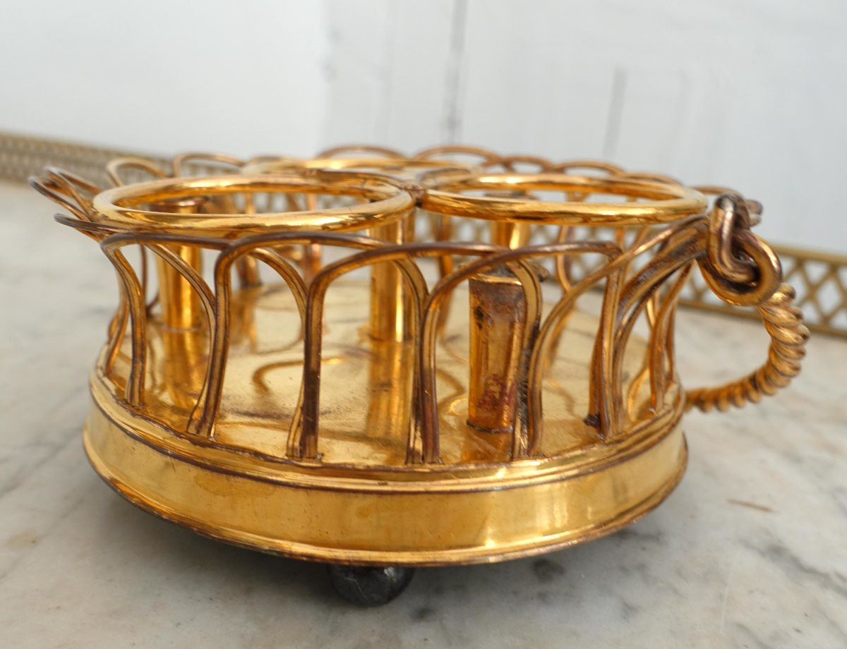 Encrier Empire en laiton  doré, garniture de cristal du Creusot, époque Restauration-photo-1