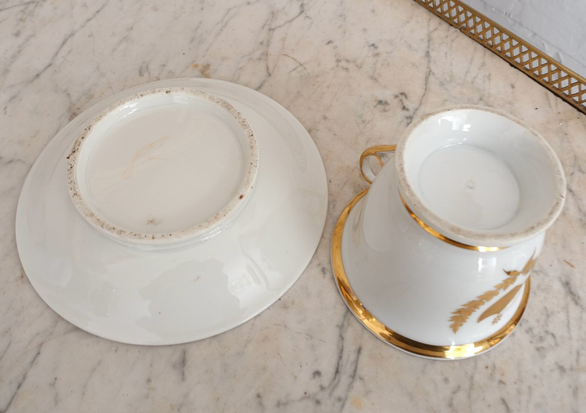 Grande tasse à petit déjeuner / chocolat chaud en porcelaine de Paris dorée, début XIXe siècle-photo-6