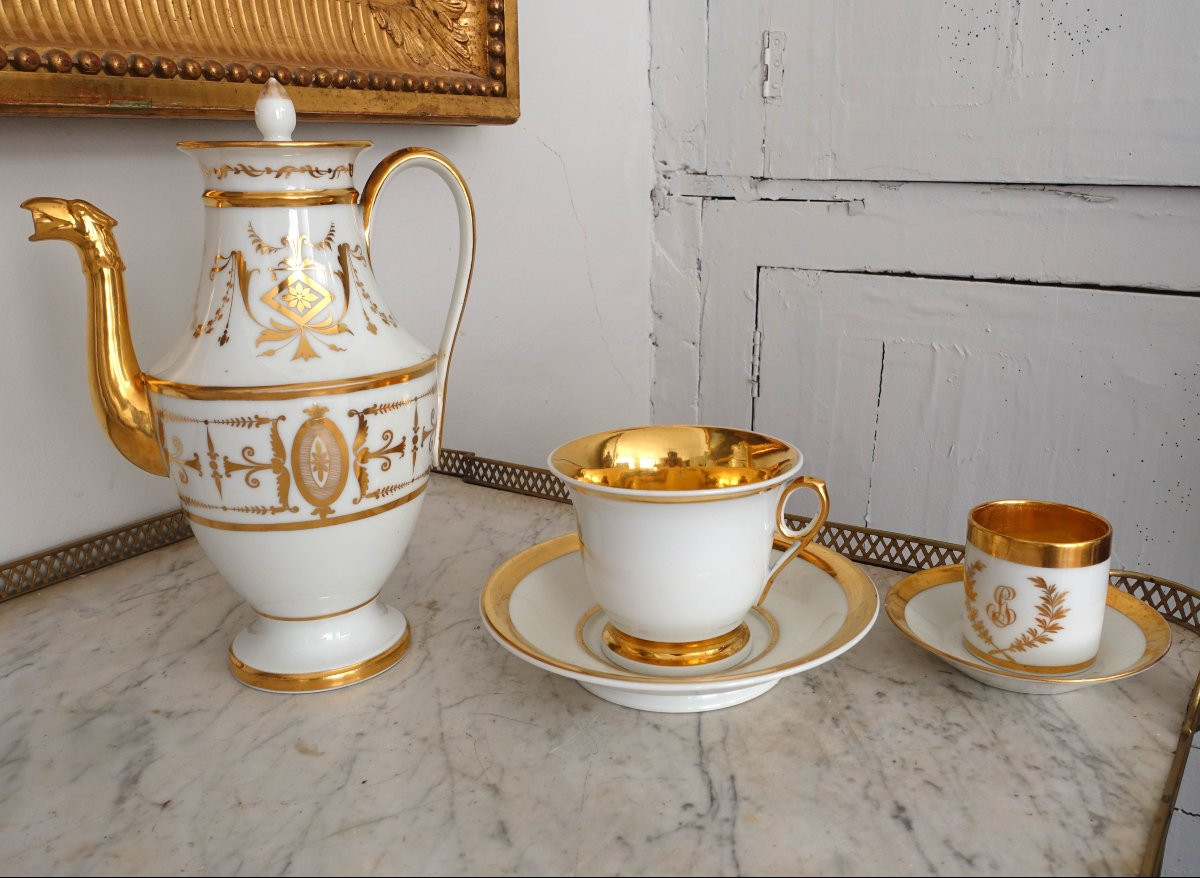 Grande tasse à petit déjeuner / chocolat chaud en porcelaine de Paris dorée, début XIXe siècle-photo-7